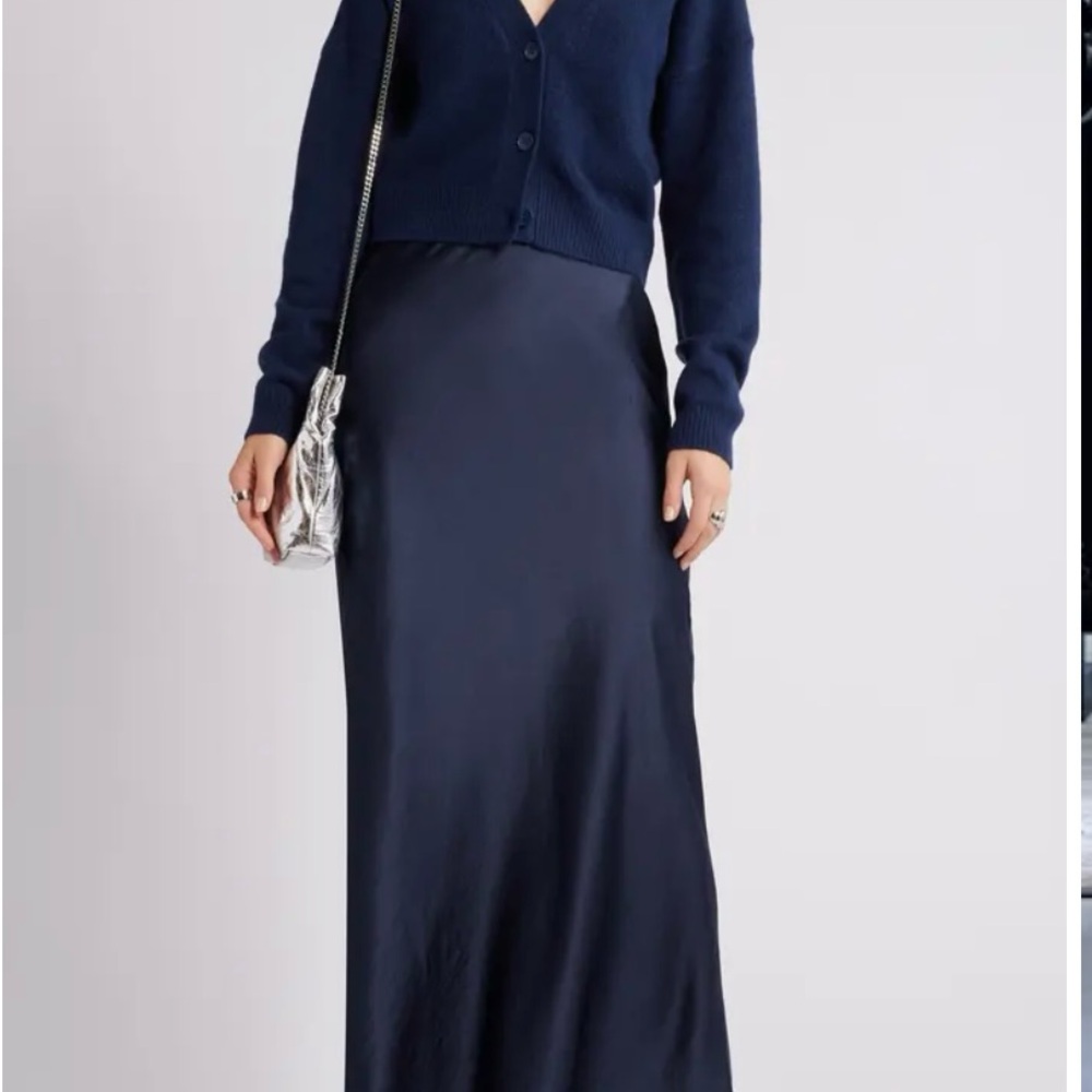 Open Edit Navy Blue Bias Cut Maxi Skirt